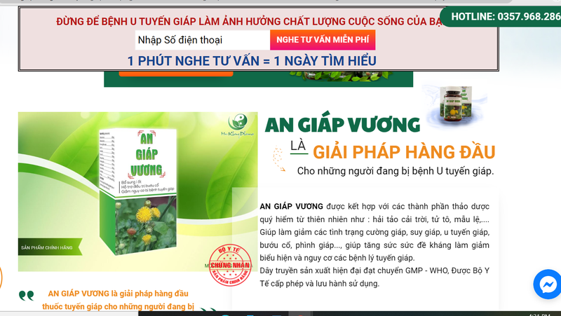Bị cảnh báo nhưng An Giáp Vương vẫn thổi phồng công dụng điều trị u tuyến giáp